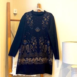 Zara Metallic Boho Embroidered Look mini dress